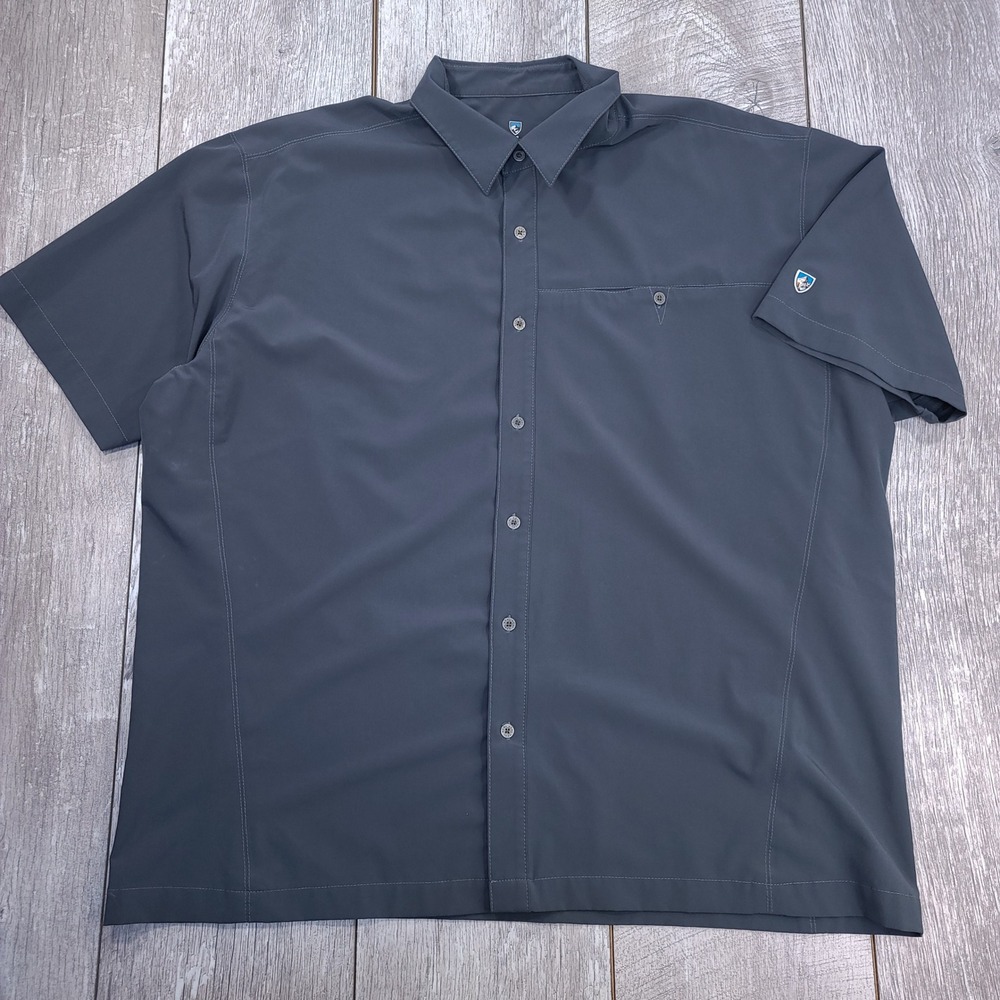 KUHL Tufflex Shirt Mens XXL Gray Short Sleeve Button Down Stretch Hiking Outdoor